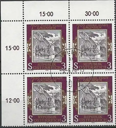 ÖSTERREICH 1978 Mi-Nr. 1576 Eckrand-Viererblock o used - aus Abo