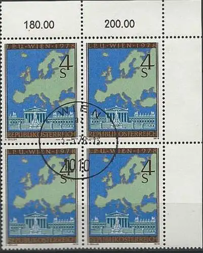 ÖSTERREICH 1978 Mi-Nr. 1574 Eckrand-Viererblock o used - aus Abo