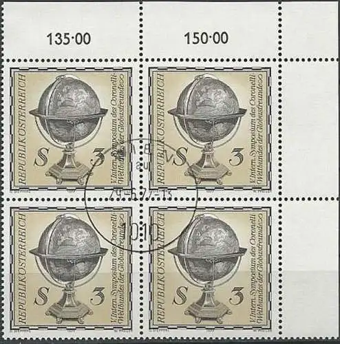 ÖSTERREICH 1977 Mi-Nr. 1554 Eckrand-Viererblock o used - aus Abo