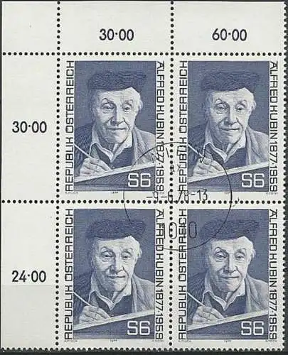 ÖSTERREICH 1977 Mi-Nr. 1543 Eckrand-Viererblock o used - aus Abo