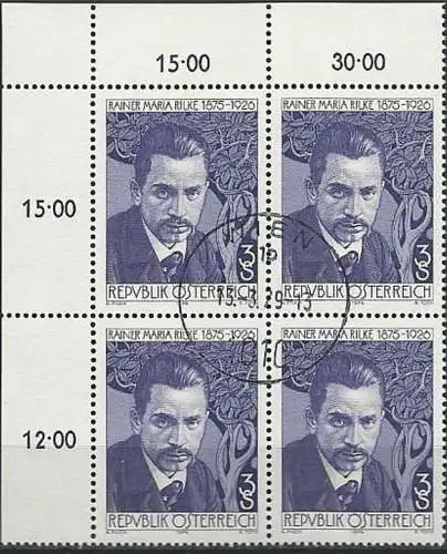 ÖSTERREICH 1976 Mi-Nr. 1539 Eckrand-Viererblock o used - aus Abo