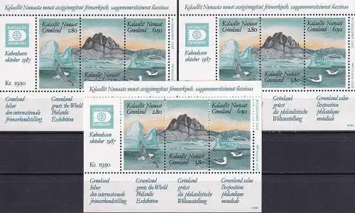 GRÖNLAND 1987 Mi-Nr. Block 1 3 Stück ** MNH