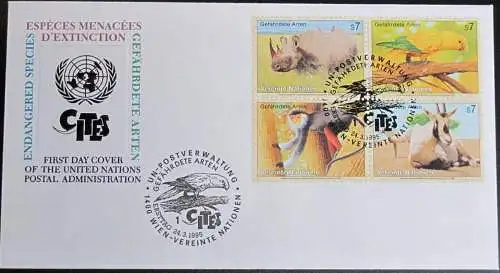 UNO WIEN 1995 Mi-Nr. 180/83 Viererblock FDC