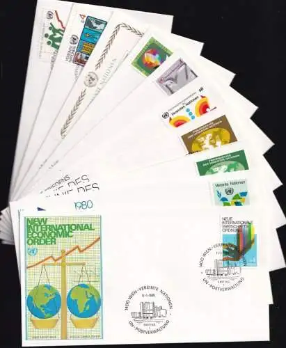 UNO WIEN 1980 Mi-Nr. 7 - 15 kompletter Jahrgang/complete year set FDC