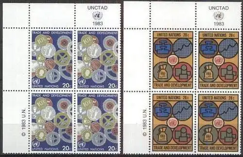 UNO NEW YORK 1983 Mi-Nr. 420/21 Eckrand-Viererblocks ** MNH