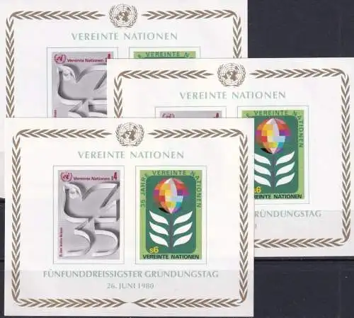 UNO WIEN 1980 Mi-Nr. Block 1 3 Stück ** MNH