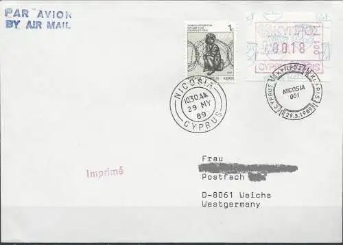 ZYPERN 1989 Mi-Nr. ATM 1 Automatenmarke auf Brief/FDC