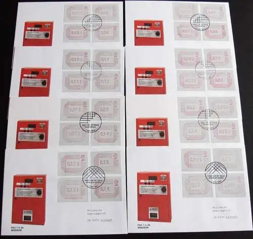 GROSSBRITANNIEN 1984 Mi-Nr. ATM 1 - 32 Werte auf 8 Automatenmarken-FDC