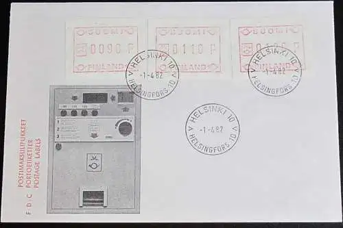 FINNLAND 1982 Mi-Nr. ATM 1  Satz 1 Automatenmarken-FDC