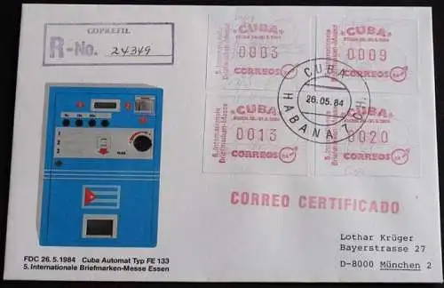 1984 Mi-Nr. ATM 1 Satz Automatenmarken FDC Int. Brfm Messe Essen