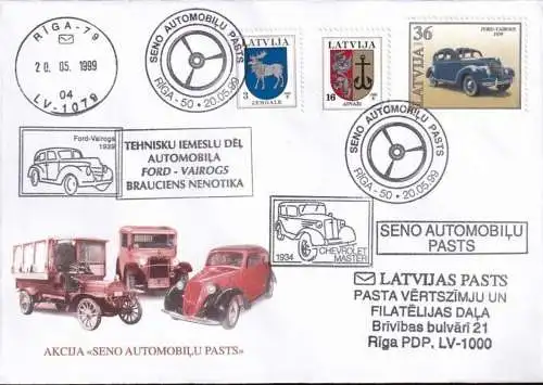 LETTLAND 1999 Mi-Nr. 437 Brief Stempelbeleg Seno Automobilu Pasts