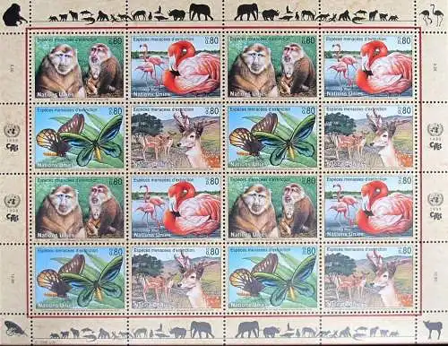 UNO GENF 1998 Mi-Nr. 330/33 Kleinbogen gefährdete Arten ** MNH