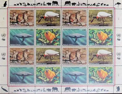 UNO GENF 1994 Mi-Nr. 245/48 Kleinbogen gefährdete Arten ** MNH