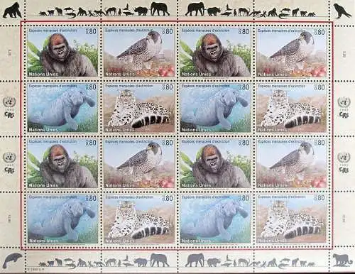 UNO GENF 1993 Mi-Nr. 227/30 Kleinbogen gefährdete Arten ** MNH