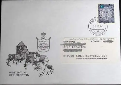 LIECHTENSTEIN 1986 Dienstpost Brief