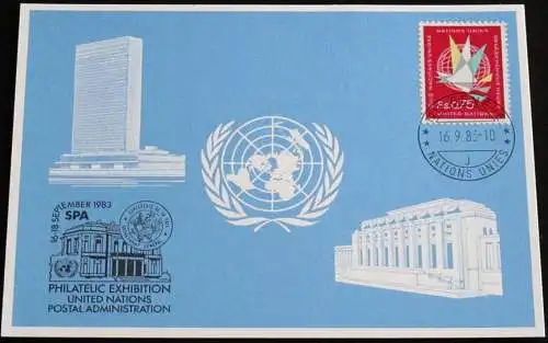 UNO GENF 1983 Mi-Nr. 125 Blaue Karte - blue card mit Erinnerungsstempel SPA