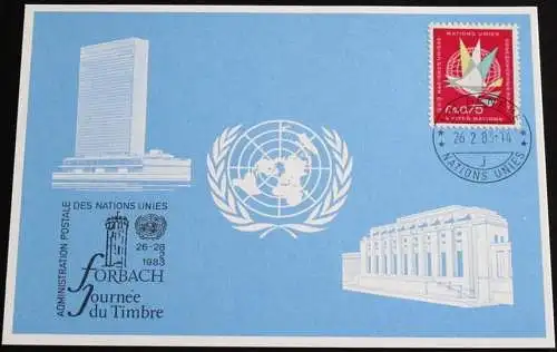 UNO GENF 1983 Mi-Nr. 120 Blaue Karte - blue card mit Erinnerungsstempel FORBACH