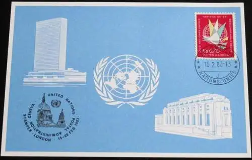 UNO GENF 1983 Mi-Nr. 119 Blaue Karte - blue card mit Erinnerungsstempel STAMPEX LONDON