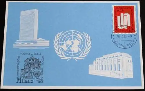 UNO GENF 1982 Mi-Nr. 116 Blaue Karte - blue card mit Erinnerungsstempel MAILAND