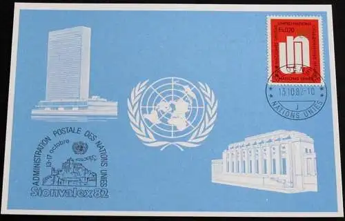 UNO GENF 1982 Mi-Nr. 115 Blaue Karte - blue card mit Erinnerungsstempel SIONVALEX 82 SION