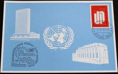 UNO GENF 1982 Mi-Nr. 113 Blaue Karte - blue card mit Erinnerungsstempel RICCIONE