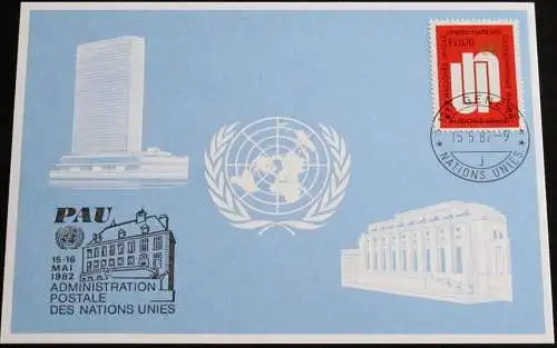 UNO GENF 1982 Mi-Nr. 109 Blaue Karte - blue card mit Erinnerungsstempel PAU