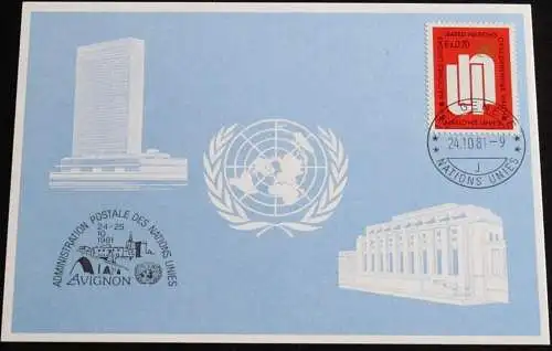 UNO GENF 1981 Mi-Nr. 105 Blaue Karte - blue card mit Erinnerungsstempel AVIGNON