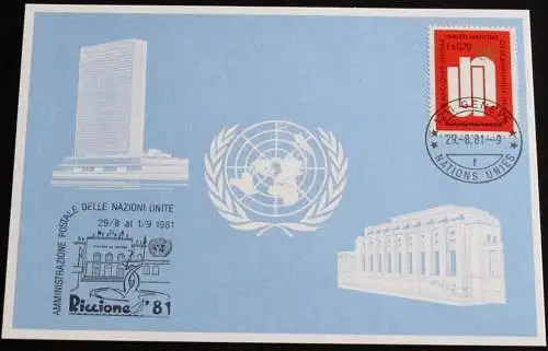 UNO GENF 1981 Mi-Nr. 103 Blaue Karte - blue card mit Erinnerungsstempel RICCIONE 81