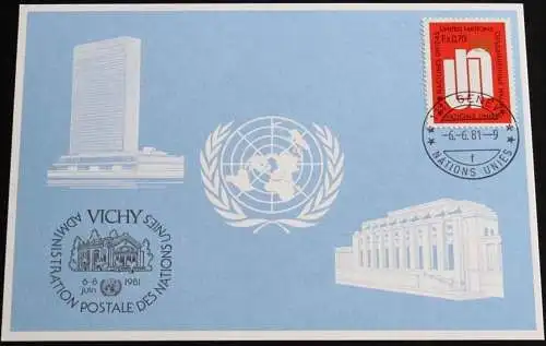 UNO GENF 1981 Mi-Nr. 102 Blaue Karte - blue card mit Erinnerungsstempel VICHY