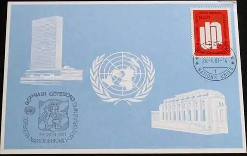 UNO GENF 1981 Mi-Nr. 100 Blaue Karte - blue card mit Erinnerungsstempel GOTHIA 81 GÖTEBORG