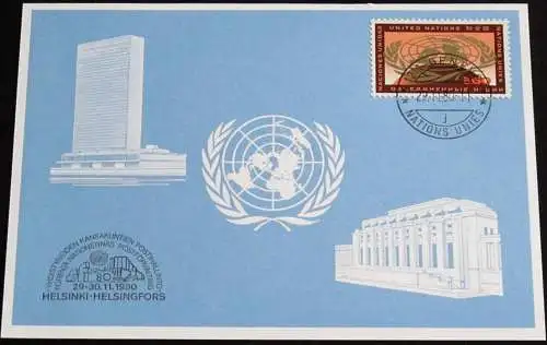 UNO GENF 1980 Mi-Nr. 97 Blaue Karte - blue card mit Erinnerungsstempel HELSINKI