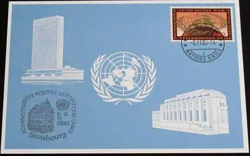 UNO GENF 1980 Mi-Nr. 96 Blaue Karte - blue card mit Erinnerungsstempel STRASBURG
