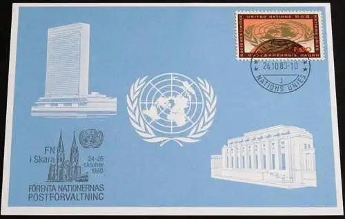 UNO GENF 1980 Mi-Nr. 95 Blaue Karte - blue card mit Erinnerungsstempel SKARA