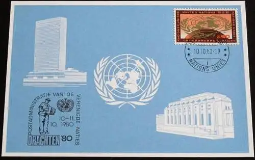 UNO GENF 1980 Mi-Nr. 94 Blaue Karte - blue card mit Erinnerungsstempel DRACHTEN