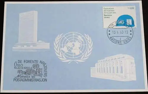 UNO GENF 1980 Mi-Nr. 90 Blaue Karte - blue card mit Erinnerungsstempel NORWEX 80 OSLO