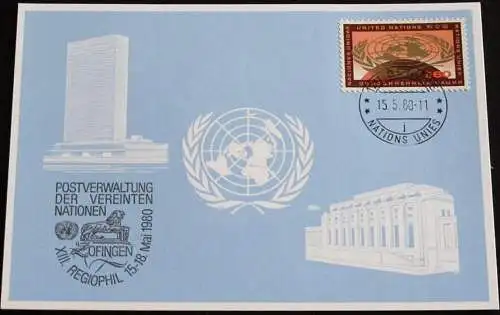 UNO GENF 1980 Mi-Nr. 89 Blaue Karte - blue card mit Erinnerungsstempel REGIOPHIL ZOFINGEN