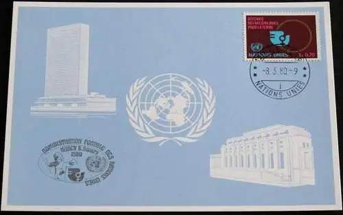 UNO GENF 1980 Mi-Nr. 88 Blaue Karte - blue card mit Erinnerungsstempel NANCY