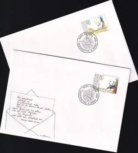 LIECHTENSTEIN 1991 Mi-Nr. 1013/14 FDC Einzelmarken