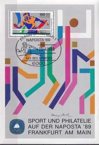 DEUTSCHLAND 1989 Mi-Nr. 1408 auf Vignette Sport und Philatelie