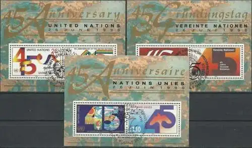 UNO NEW YORK - WIEN - GENF 1990 3 Blöcke o used - aus Abo