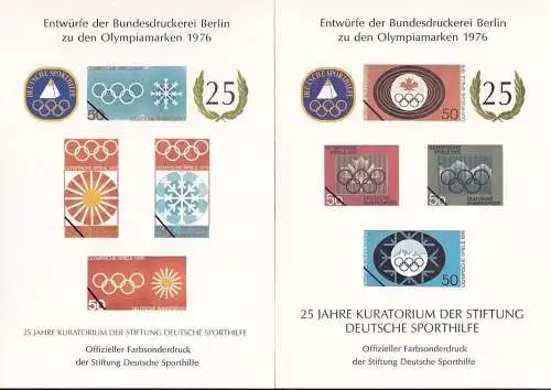 DEUTSCHLAND 1976 Entwürfe Olympiamarken mit Zudruck 25 Jahre