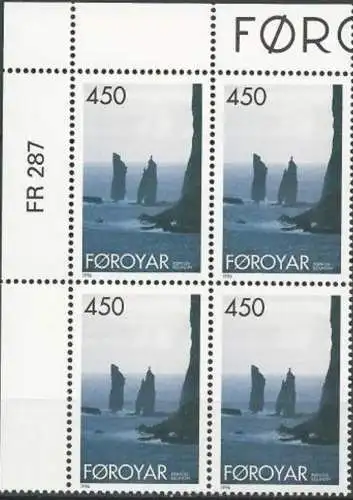 FÄRÖER 1996 Mi-Nr. 291 Eckrand-Viererblock ** MNH