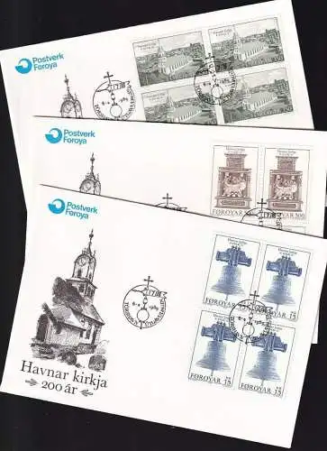 FÄRÖER 1989 Mi-Nr. 179/81 Viererblocks FDC