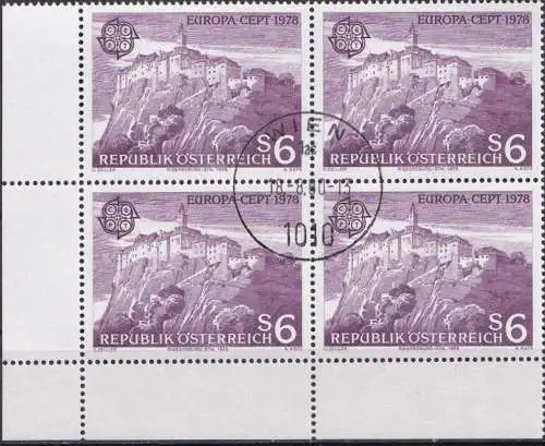 ÖSTERREICH 1978 Mi-Nr. 1573 Eckrand-Viererblock o used - aus Abo