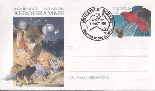 AUSTRALIEN 1990 A98 Aerogramme Luftpostbrief Christmas 1990 FDC