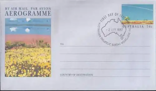 AUSTRALIEN 1992 A100 Aerogramme Luftpostbrief Coastal Scene FDC