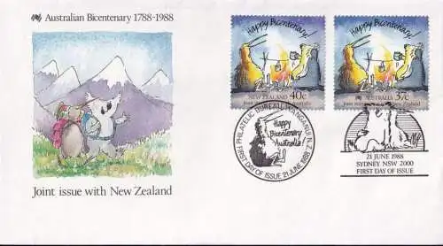 AUSTRALIEN 1988 Mi-Nr. 1118 + Neuseeland Mi-Nr. 1032 FDC