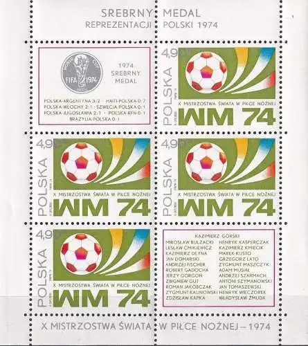 POLEN 1974 Mi-Nr. Block 59 ** MNH in der Mitte Knickspuren