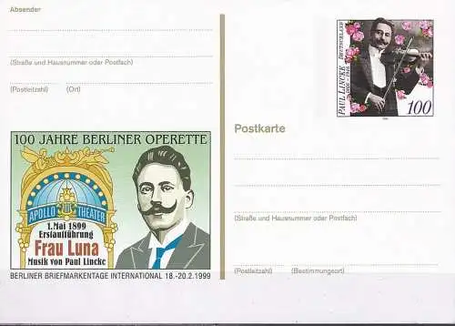 DEUTSCHLAND 1999 Mi-Nr. PSO 57 Berliner Briefmarkentage ungebraucht