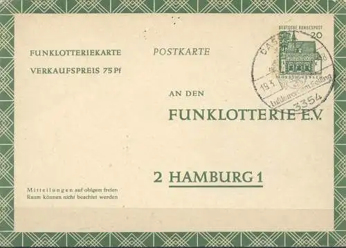 DEUTSCHLAND 1966 Mi-Nr. FP 12 Funklotterie Postkarte gelaufen siehe scan